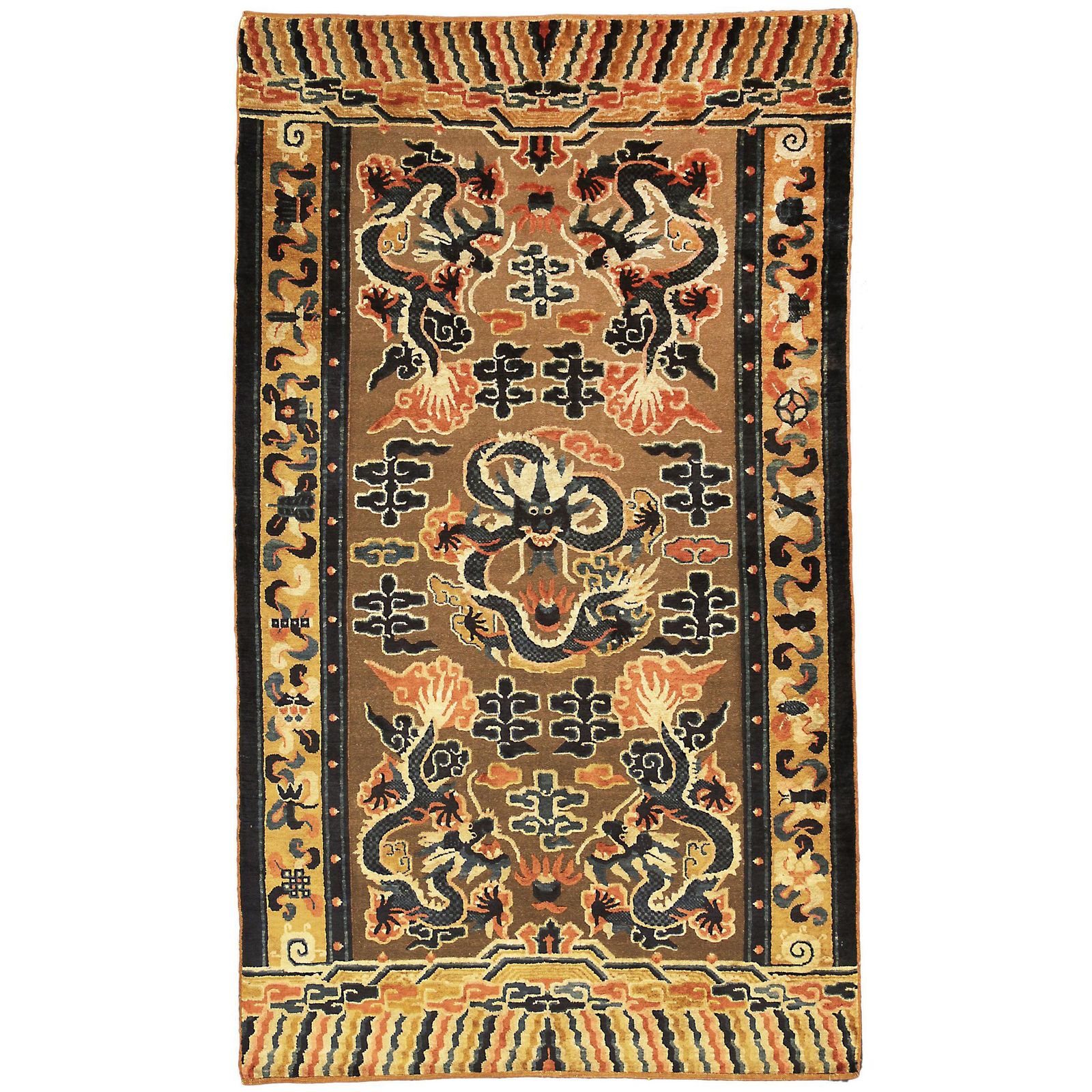 19th Century Ningxia Brown Metal Thread Imperial Palace Souf Chinese Rug