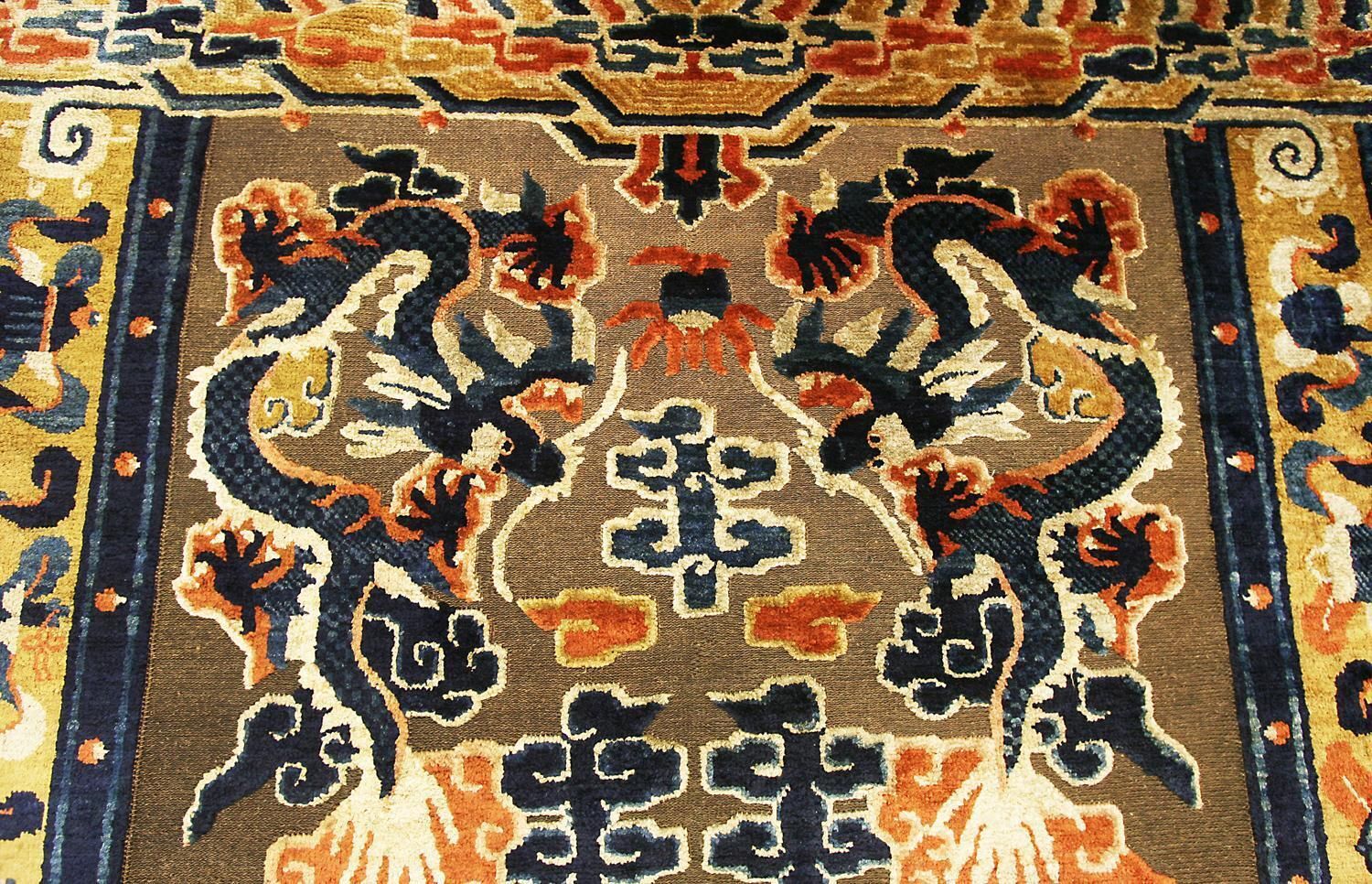 19th Century Ningxia Brown Metal Thread Imperial Palace Souf Chinese Rug photo Textiles