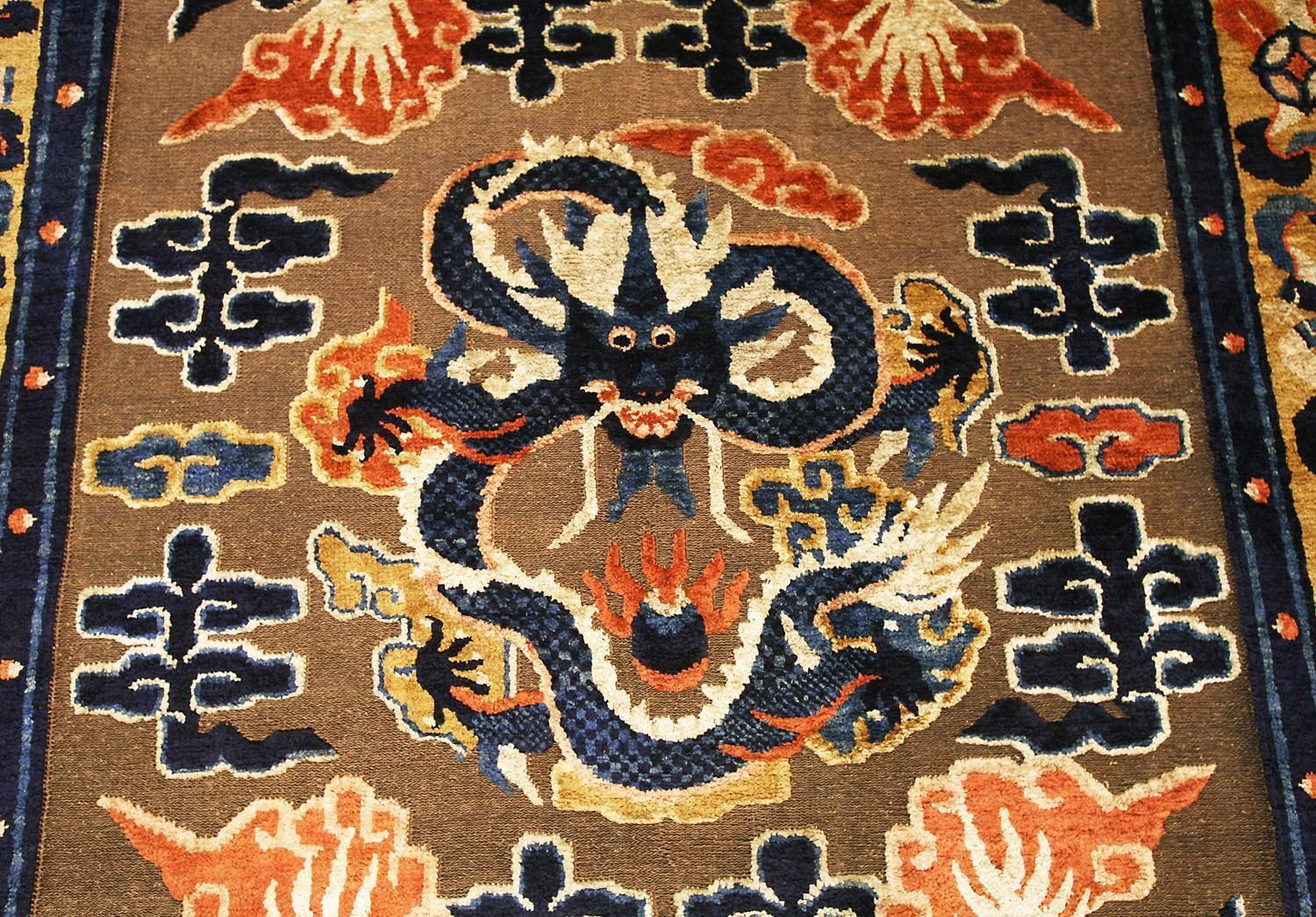 19th Century Ningxia Brown Metal Thread Imperial Palace Souf Chinese Rug photo vintage