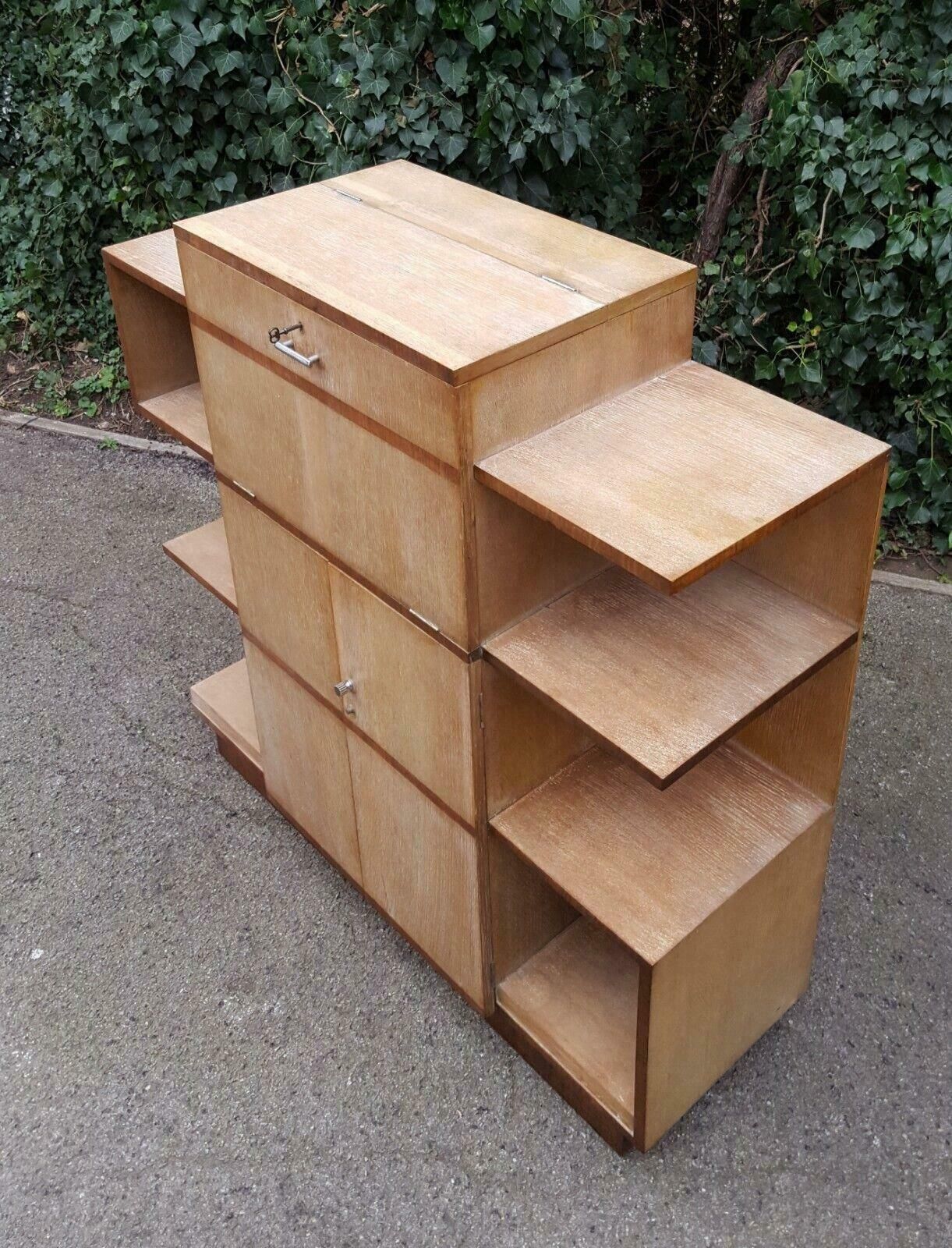 1930s Art Deco Limed Oak Cocktail Cabinet Bookcase photo for sale