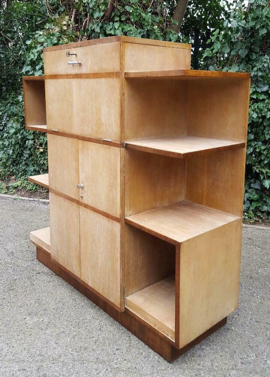1930s Art Deco Limed Oak Cocktail Cabinet Bookcase photo 875.0