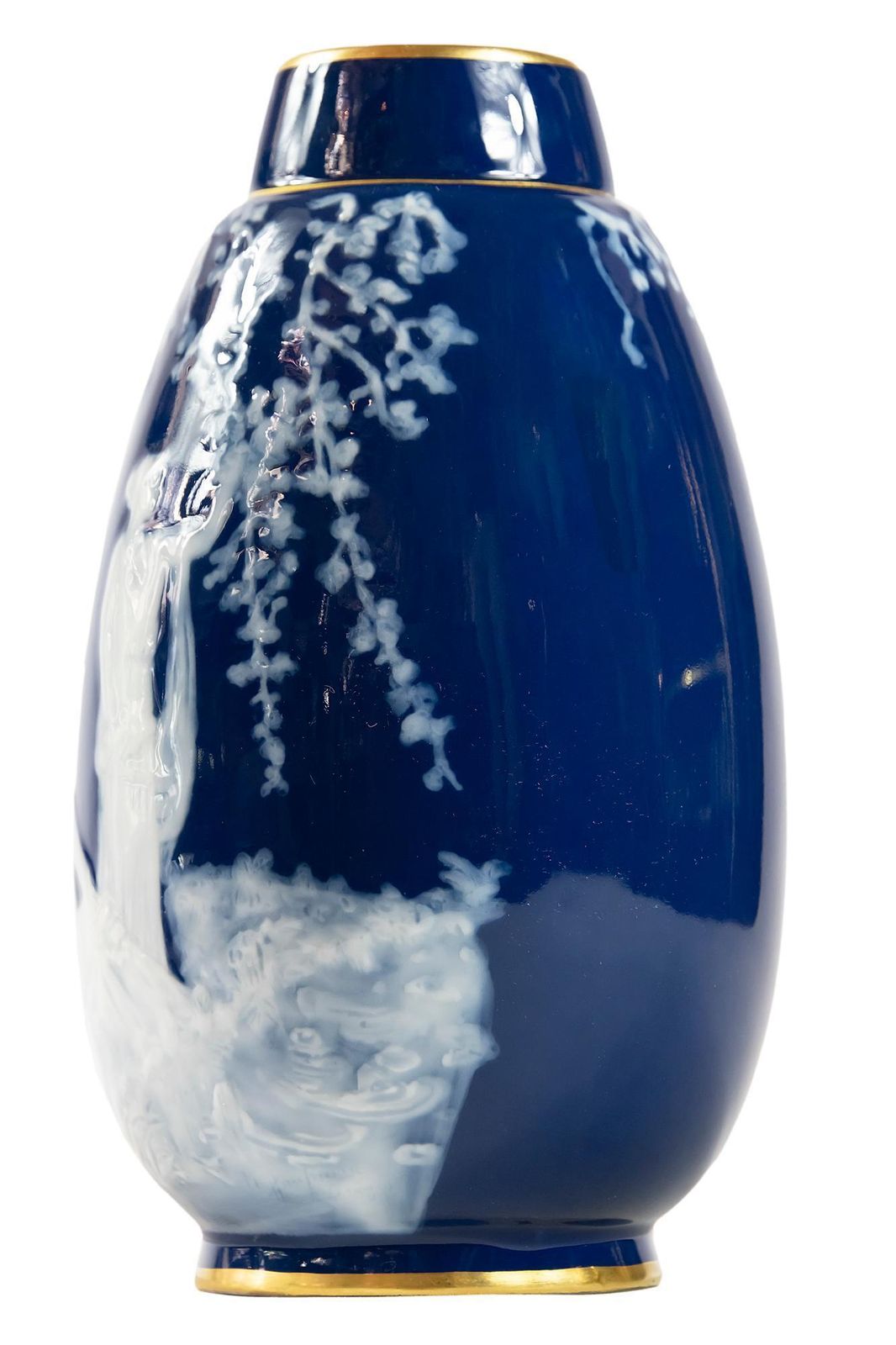 French Limoges Porcelain Cobalt Blue Pate Sur Pate Vase photo for sale