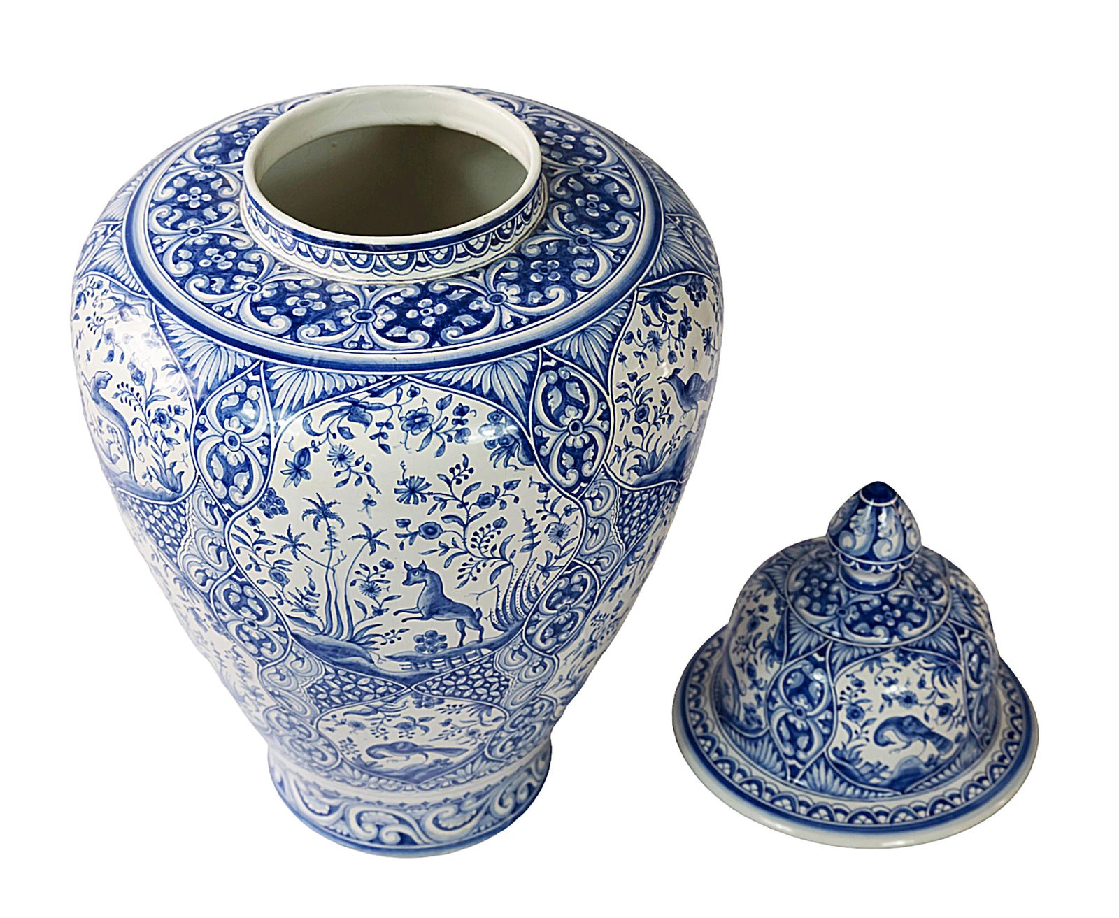 Very Large Portuguese Hand Painted Ceramic Lidded Vase/Urn photo vinterior