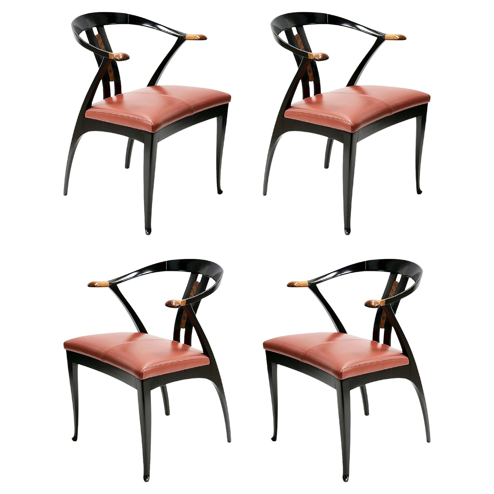Set Of 4 Pcs. Italian Mid Century Giorgetti Dining Chairs From 1980's