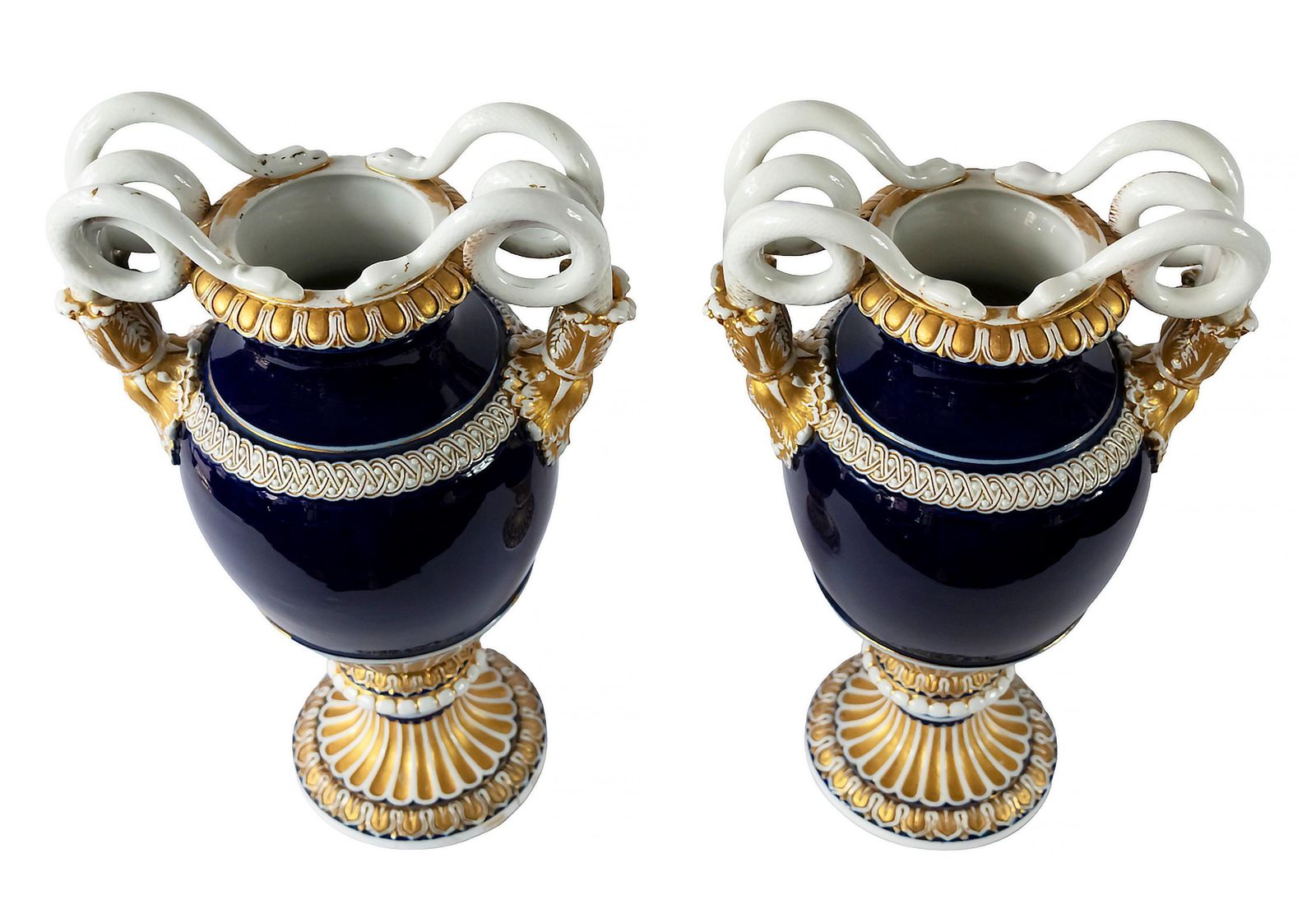 Pair Of German Meissen Porcelain Cobalt Blue Vases photo Home Decor