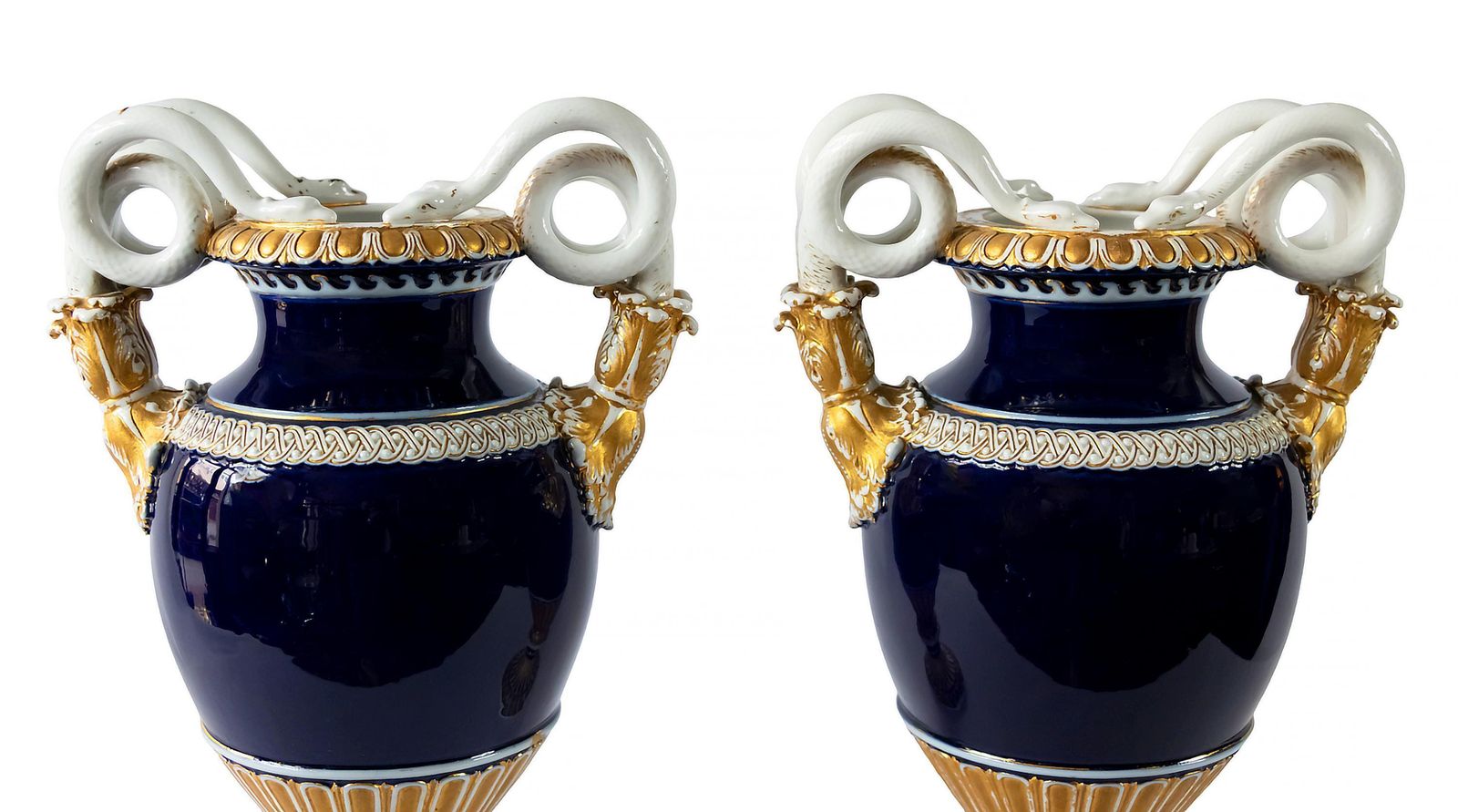 Pair Of German Meissen Porcelain Cobalt Blue Vases photo vinterior