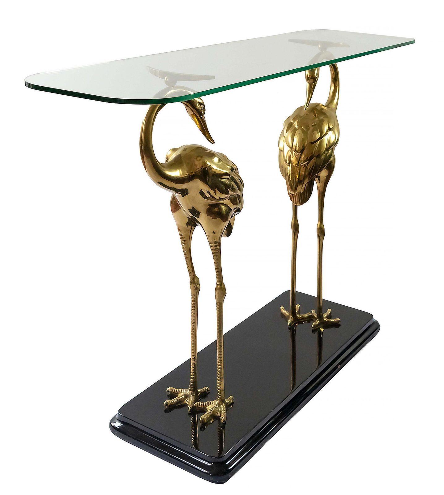 Italian Midcentury Lacquered Wood, Glass And Bronze Console Table With Birds photo buy