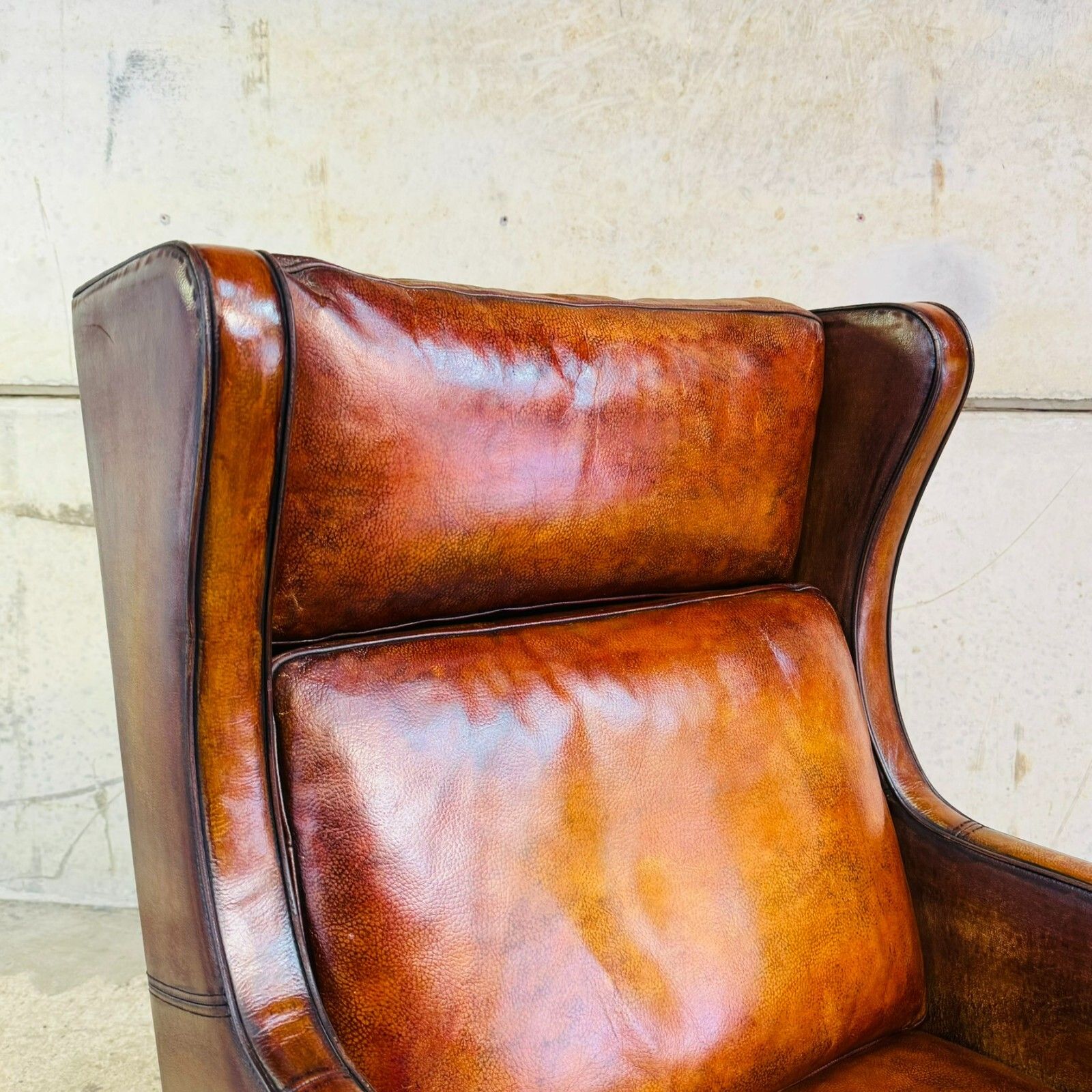 995.0 Vintage Danish High Back Patinated Tan Leather Armchair #A537 photo