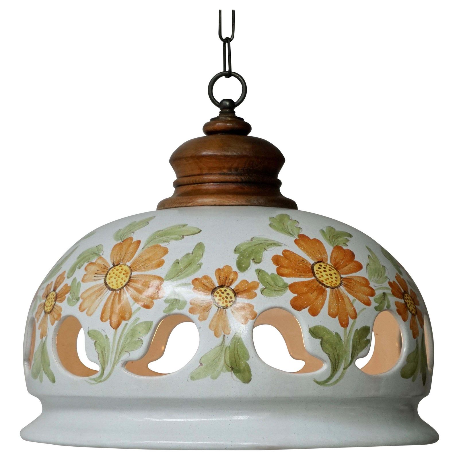 Italian Ceramic Lamp With Flower Decoration, 1970s