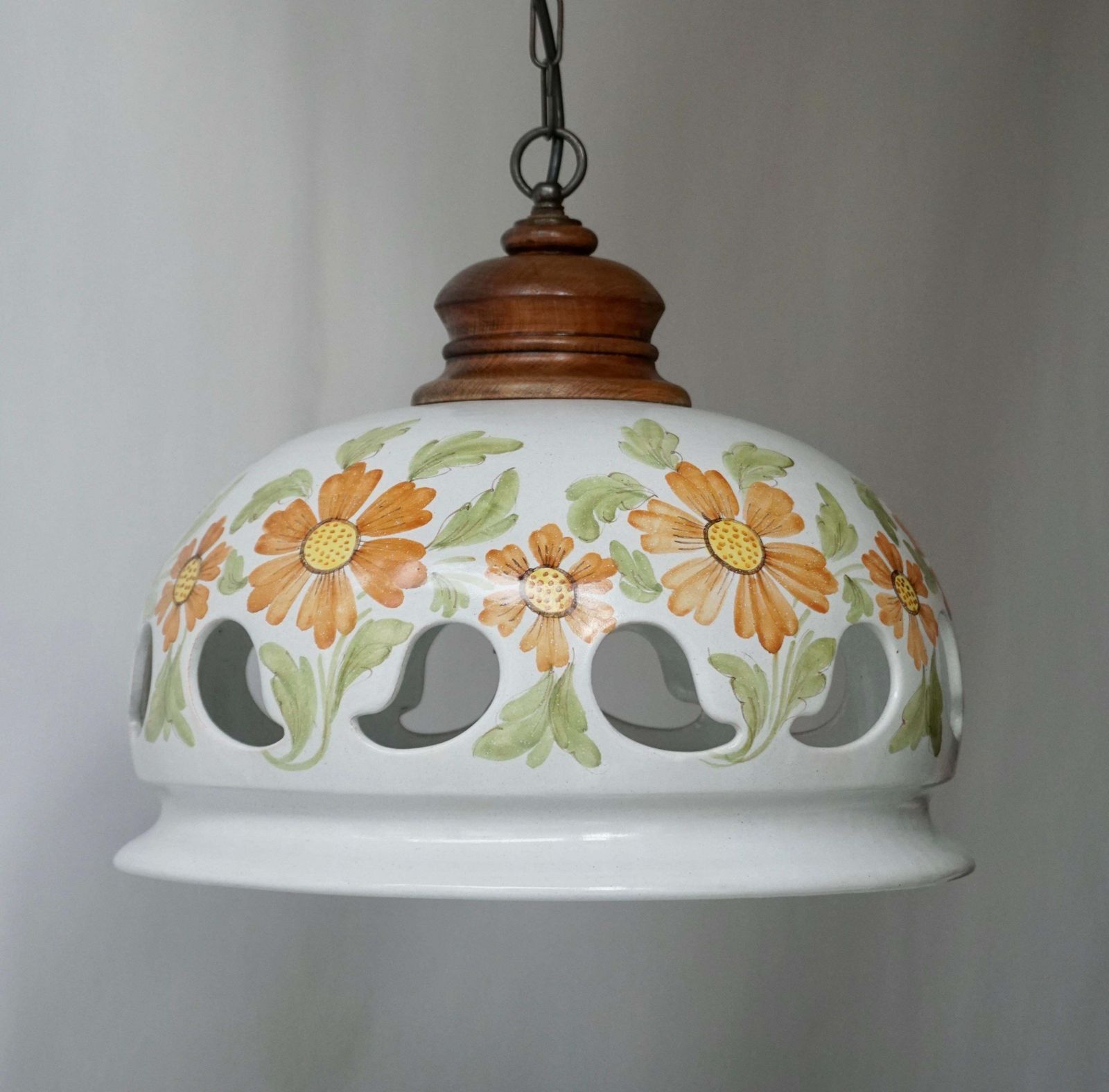 Italian Ceramic Lamp With Flower Decoration, 1970s photo for sale