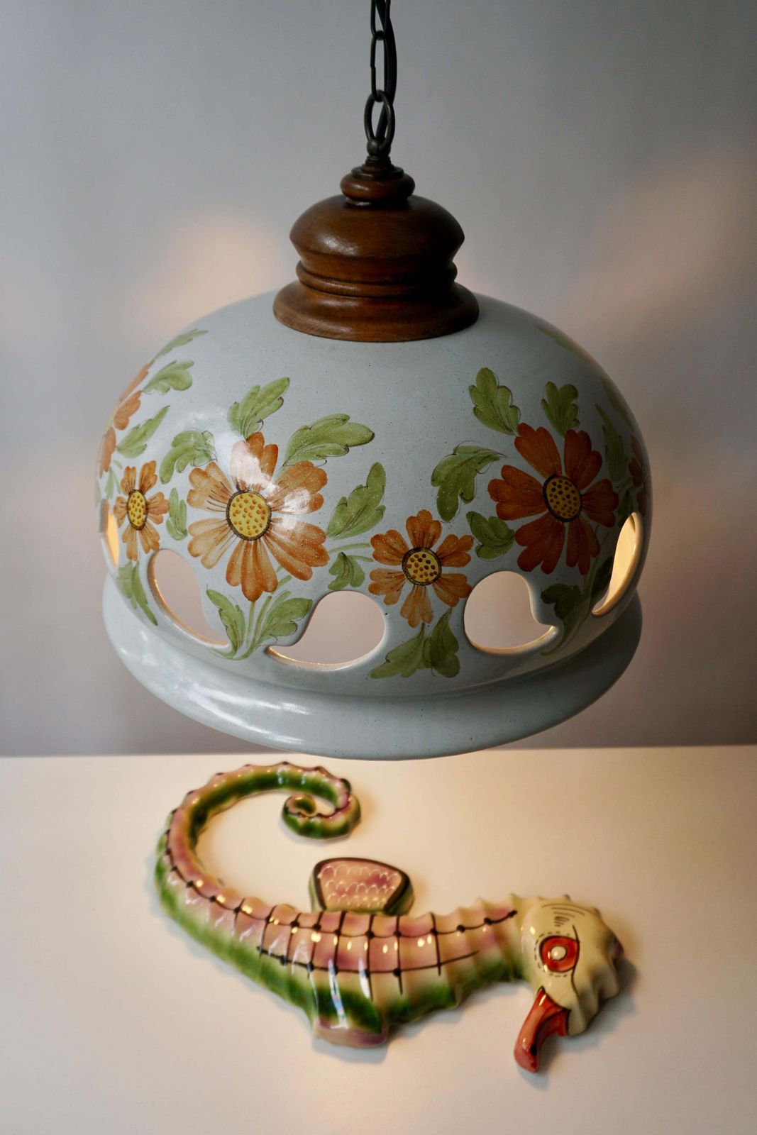 Italian Ceramic Lamp With Flower Decoration, 1970s photo buy