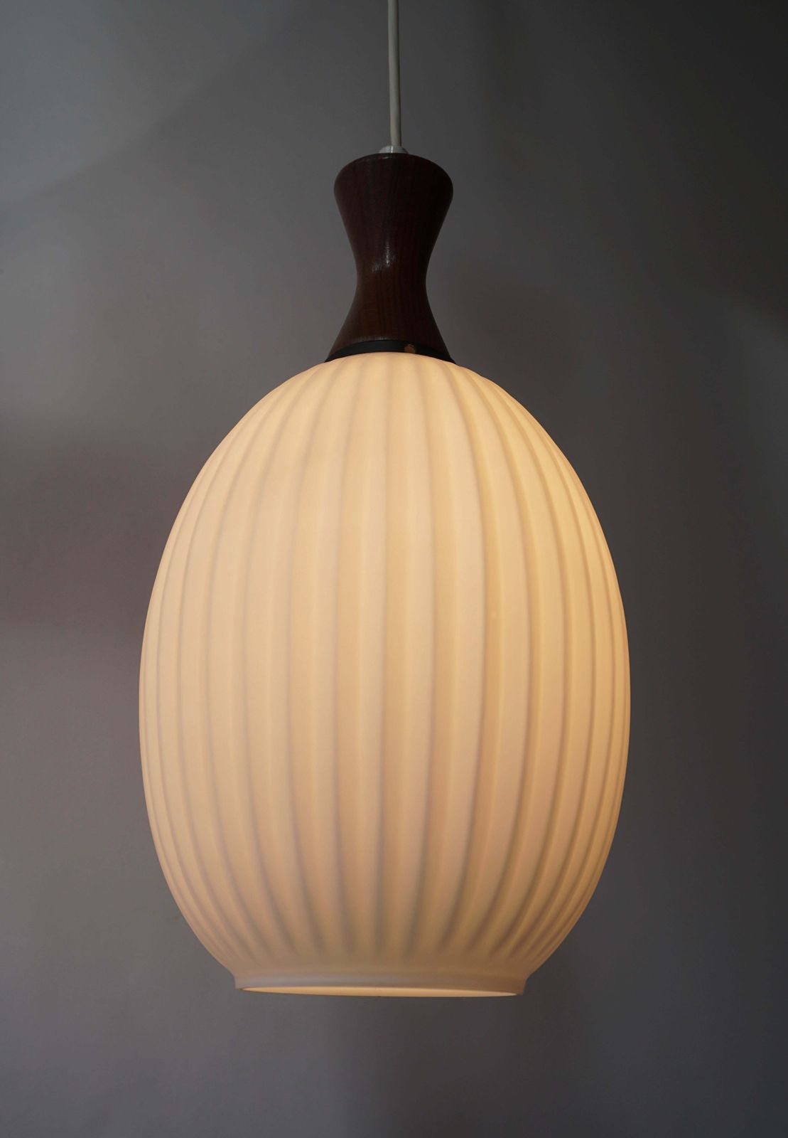 Midcentury Danish Glass And Wood Chandelier Or Pendant Light photo for sale