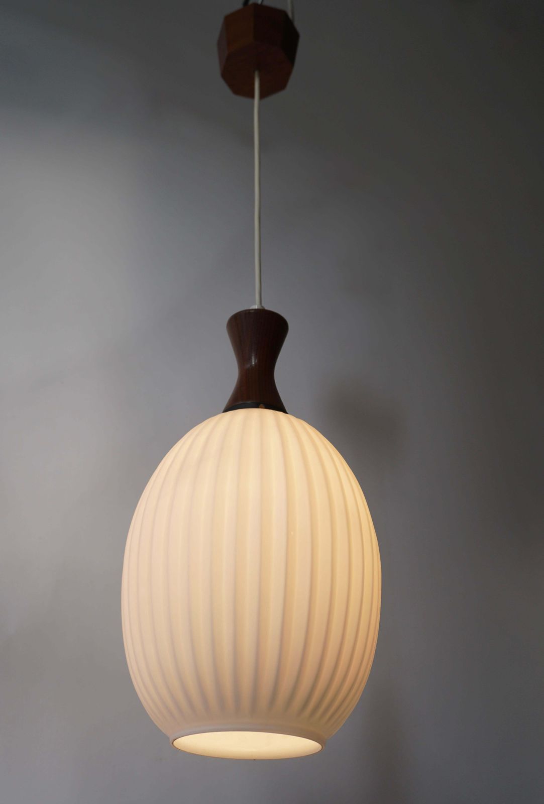 Midcentury Danish Glass And Wood Chandelier Or Pendant Light photo vintage