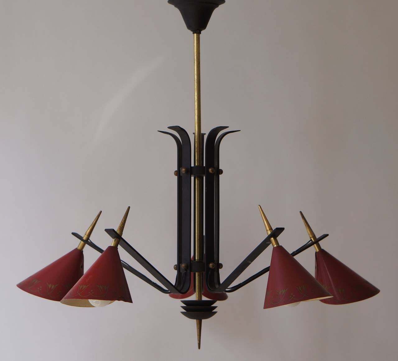 Italian 1950s Brass And Metal Chandelier photo vinterior