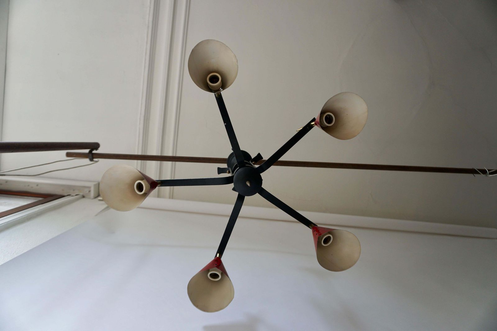 Italian 1950s Brass And Metal Chandelier photo vintage