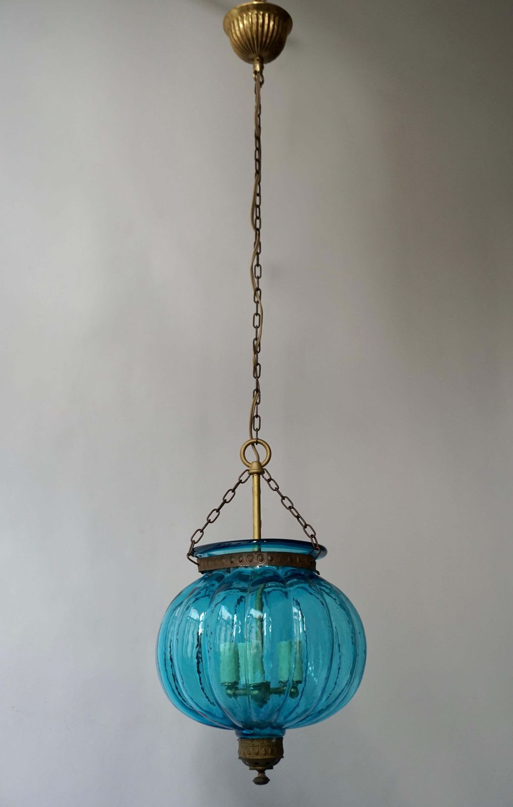 Blue Crystal Pendant Light By Val St. Lambert photo for sale