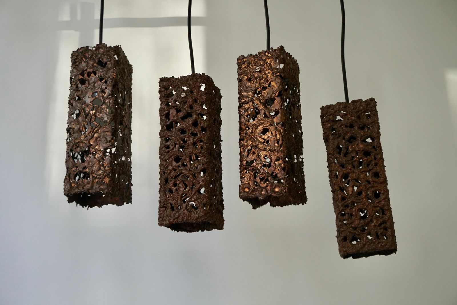 Four Organic Relief Copper Ceiling Lamp By Aimo Tukiainen Finland, 1960's photo vintage