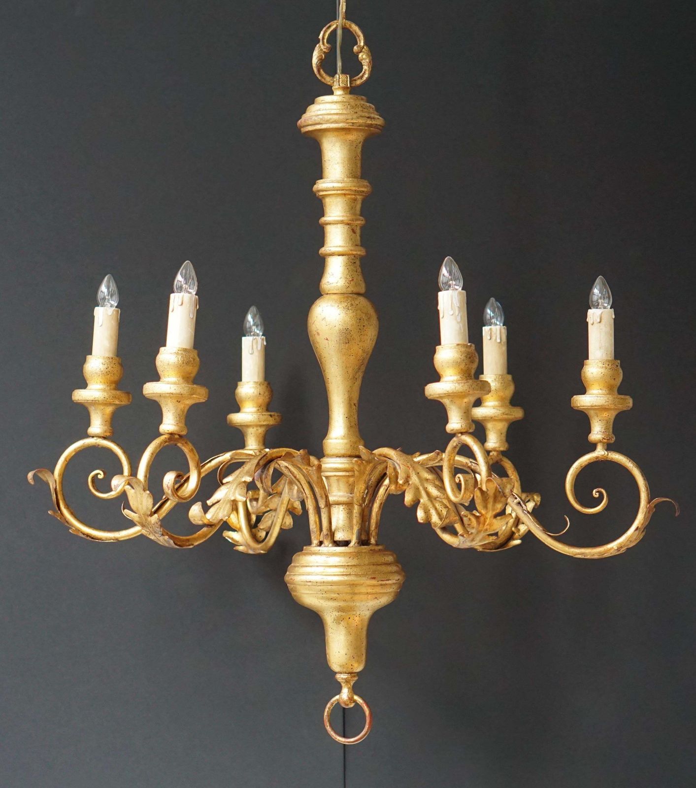 Italian Giltwood Six Arm Chandelier photo for sale