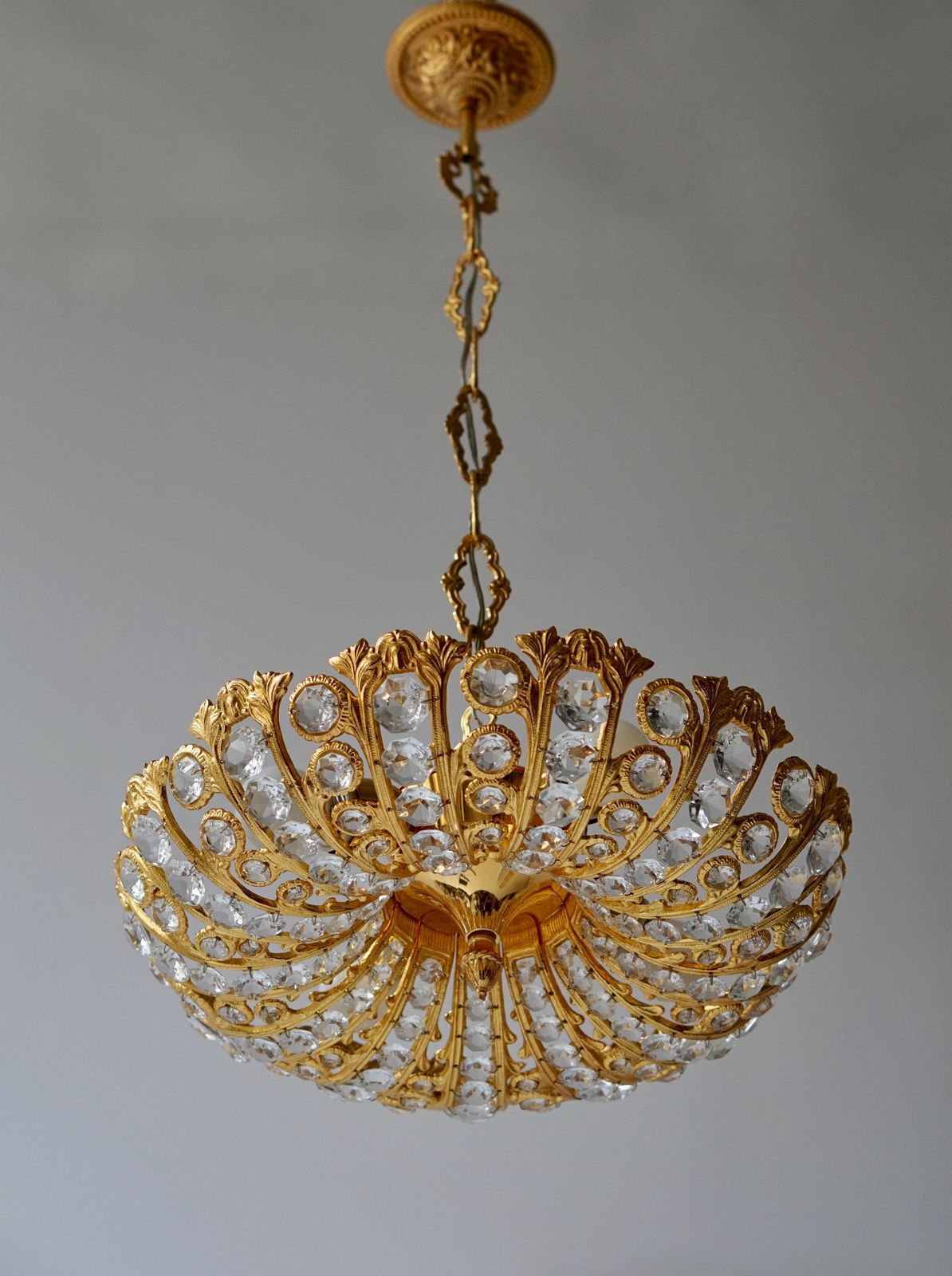 Hollywood Regency Crystal And Gilded Chandelier By Palwa photo for sale