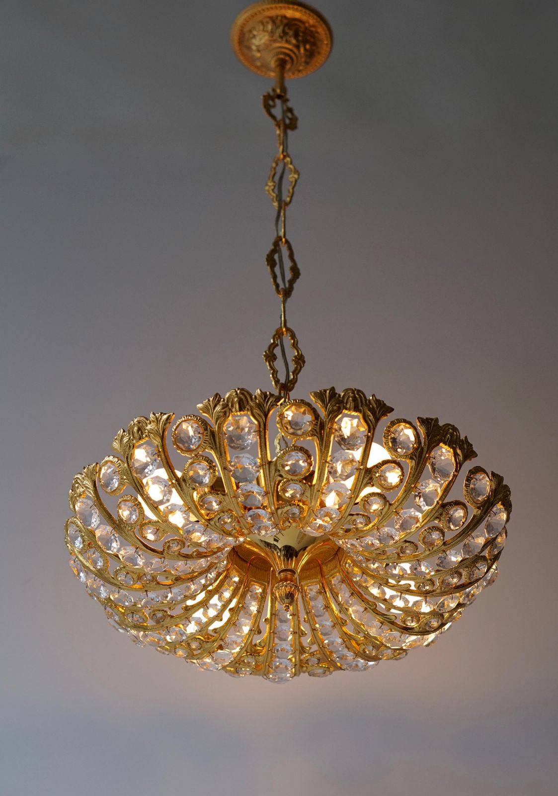 Hollywood Regency Crystal And Gilded Chandelier By Palwa photo Lighting