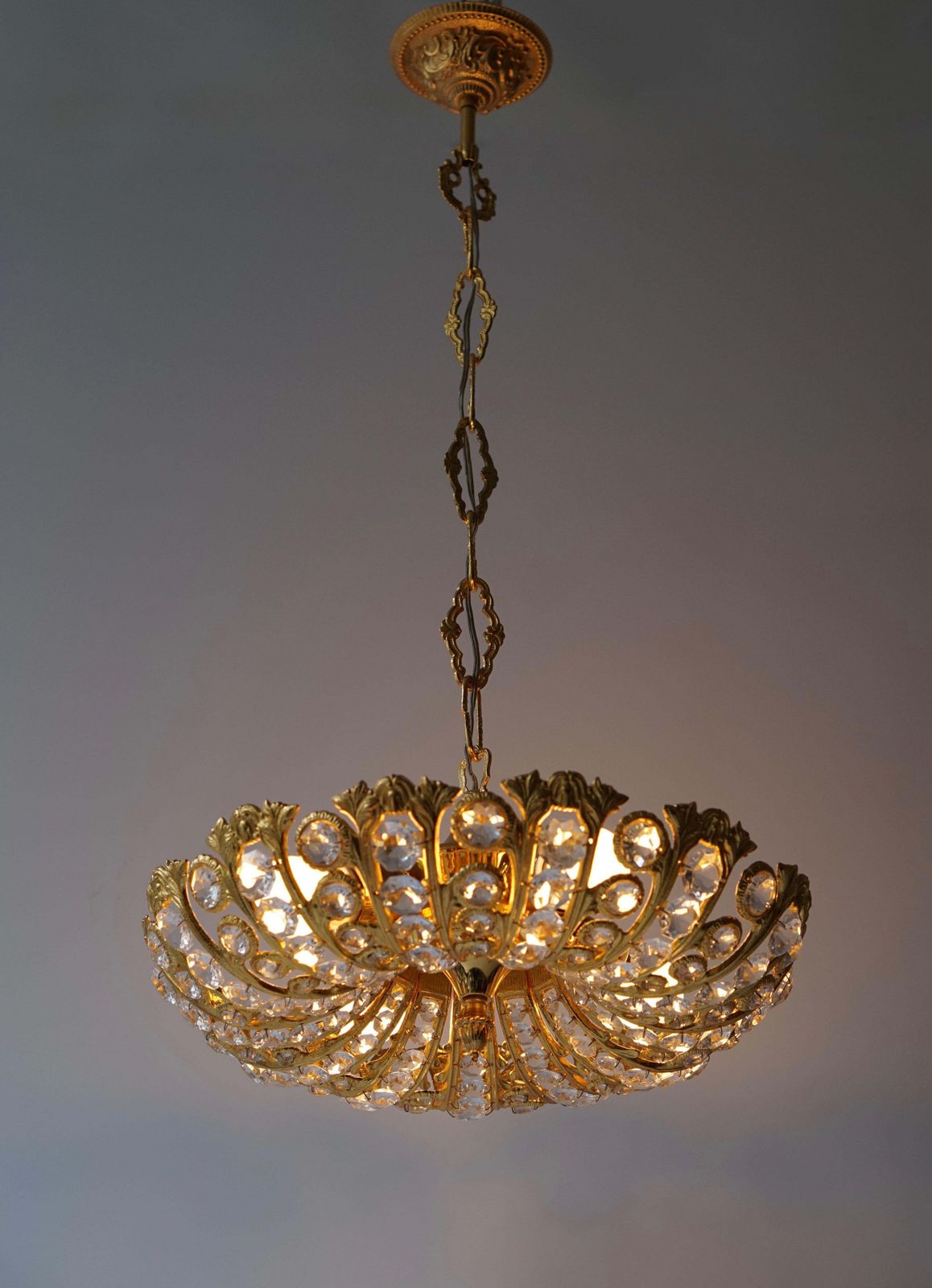 Hollywood Regency Crystal And Gilded Chandelier By Palwa photo 1274.0