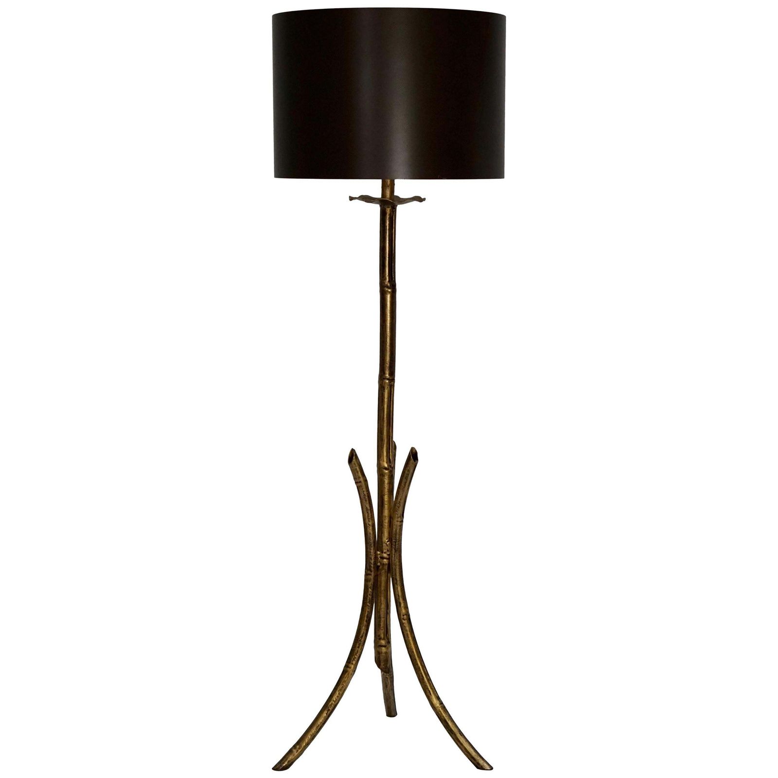 French Mid Century Modern Gilt Iron Faux Bamboo Floor Lamp