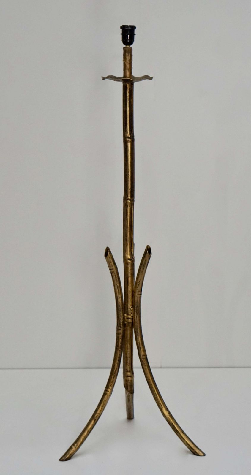 French Mid Century Modern Gilt Iron Faux Bamboo Floor Lamp photo for sale