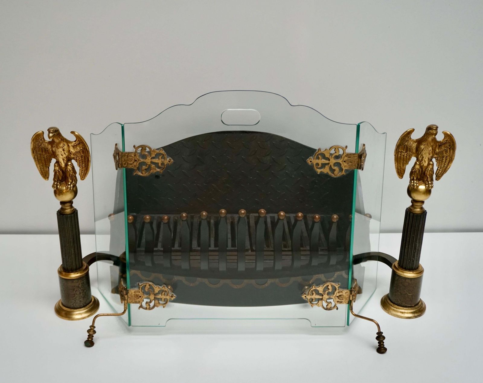 Monumental Late 19th Century Cast Iron Fire Grates Basket With Bronze Eagles photo 3312.0