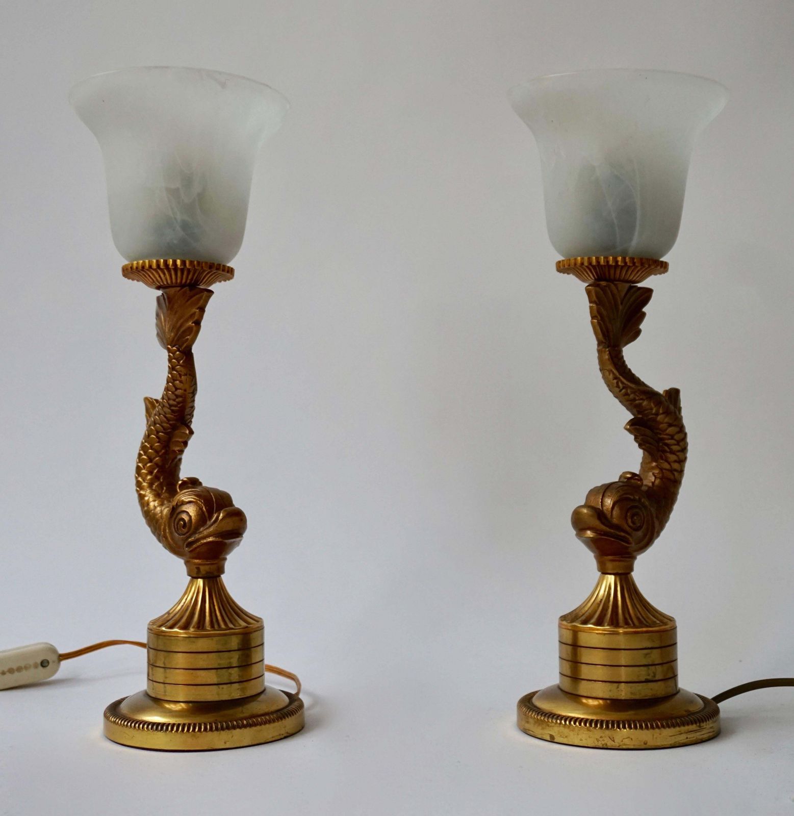 Pair Of 1970s Sculptural Brass And Glass Koi Fish Lamps photo 1022.0