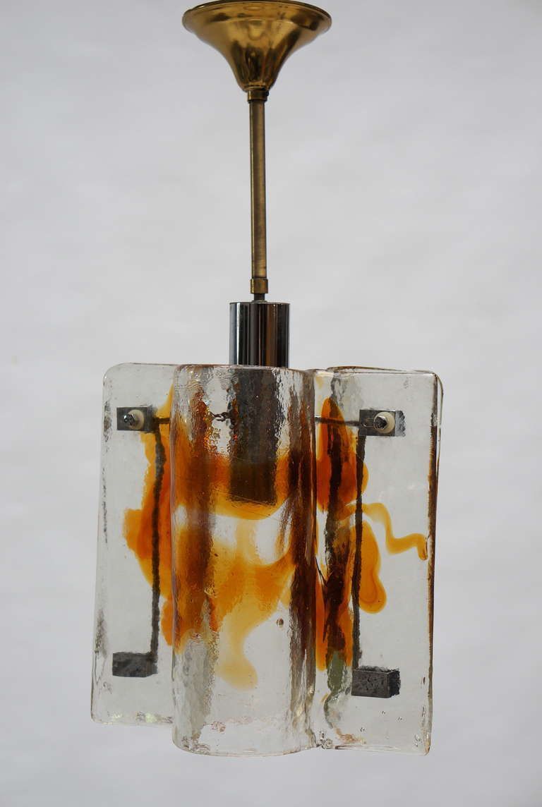 Mazzega Clear And Amber Curved Glass Tile Chandelier On Chrome Frame photo 1189.0