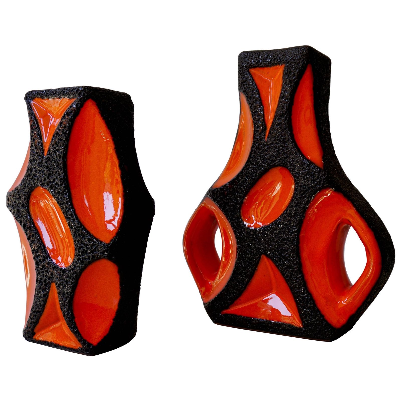 Two West German Roth Keramik Art Pottery 'Fat Lava' Guitar Vase