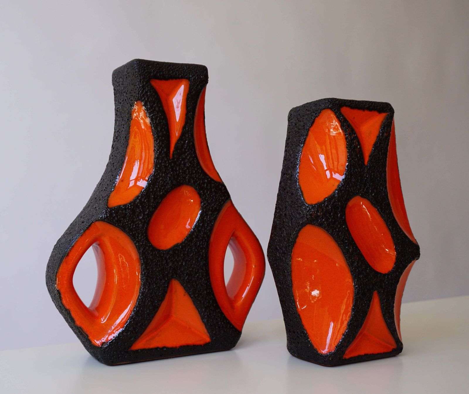 Two West German Roth Keramik Art Pottery 'Fat Lava' Guitar Vase photo 595.0