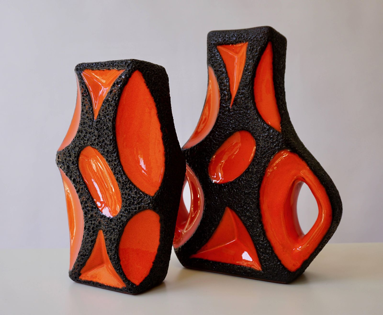 Two West German Roth Keramik Art Pottery 'Fat Lava' Guitar Vase photo buy
