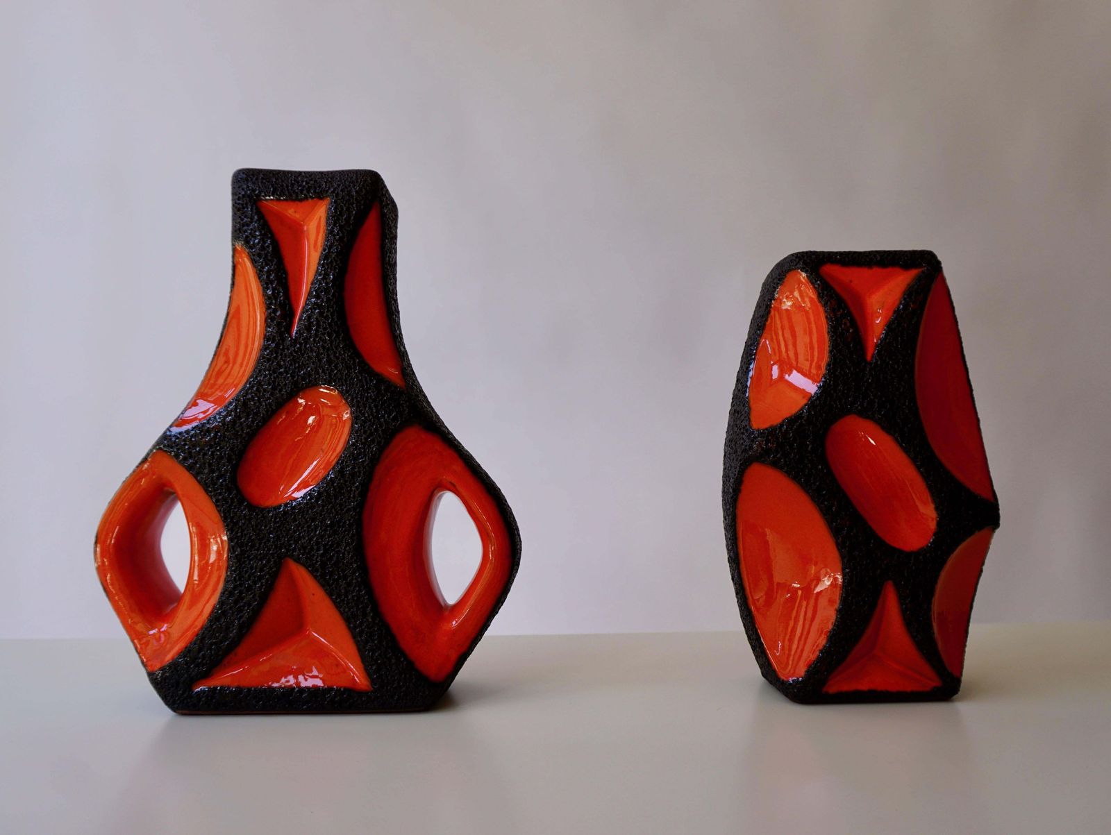 photo furniture Two West German Roth Keramik Art Pottery 'Fat Lava' Guitar Vase