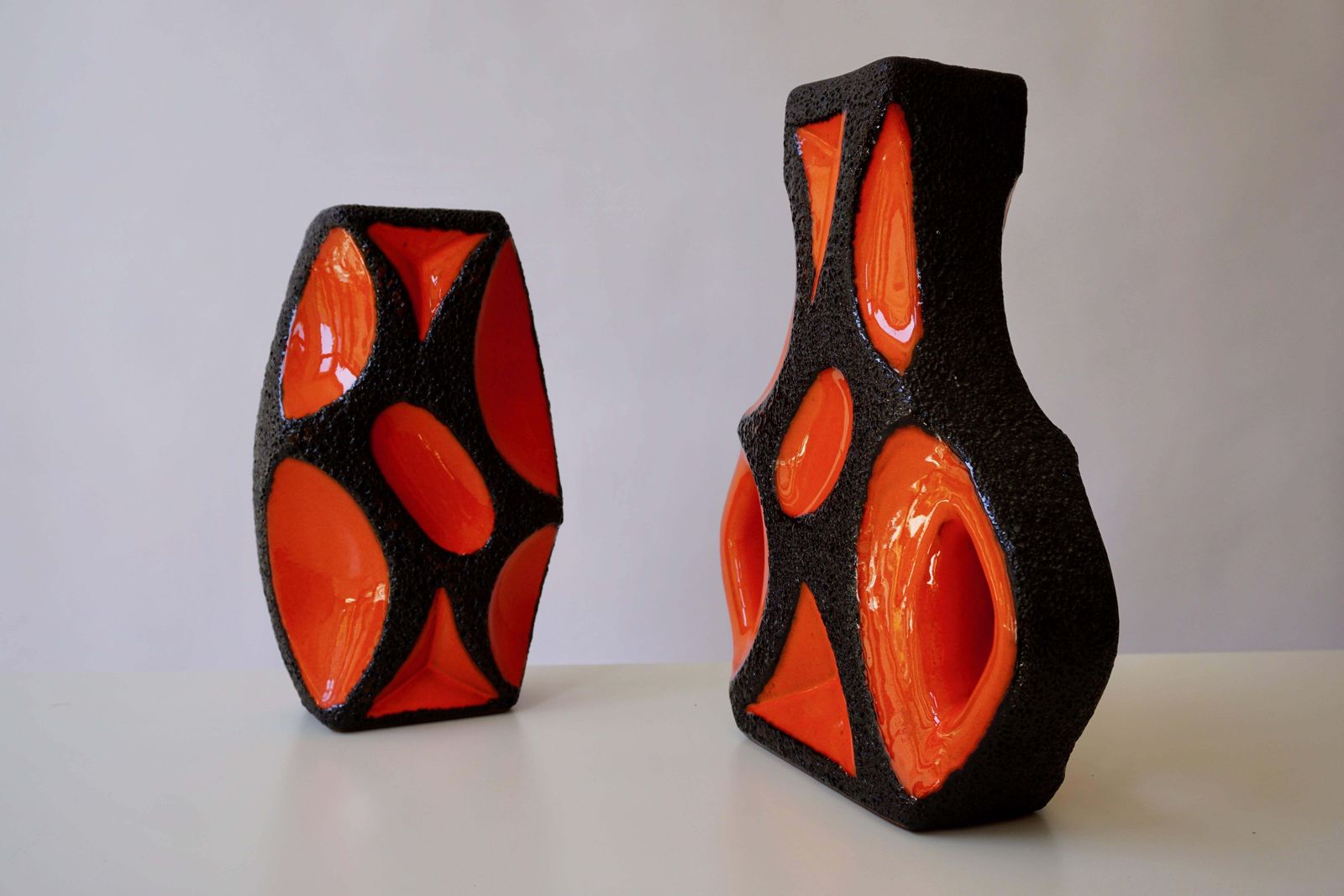 photo for sale Two West German Roth Keramik Art Pottery 'Fat Lava' Guitar Vase