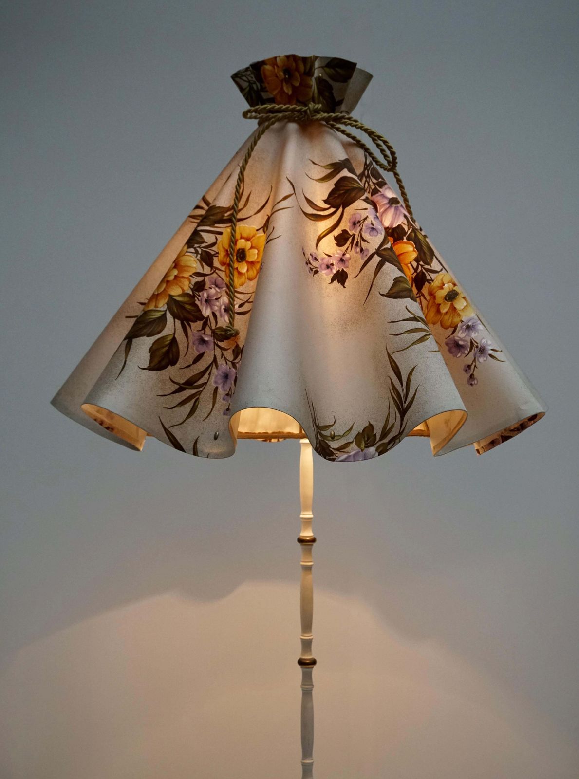 Midcentury Brass Floor Lamp, Flower Shade, Italy photo buy