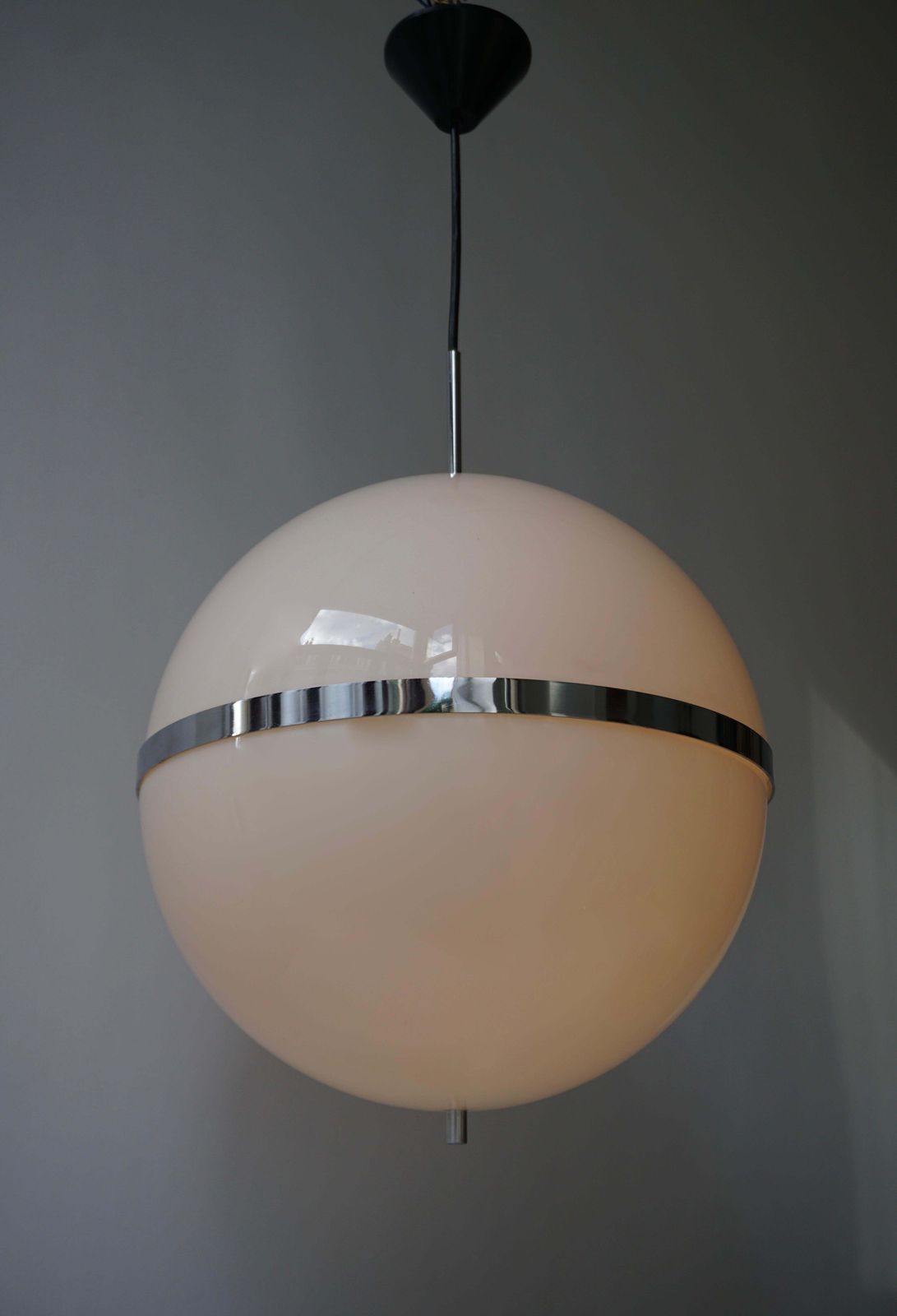 Italian Pendant Lamp In White Plastic And Chrome, 1970s photo buy