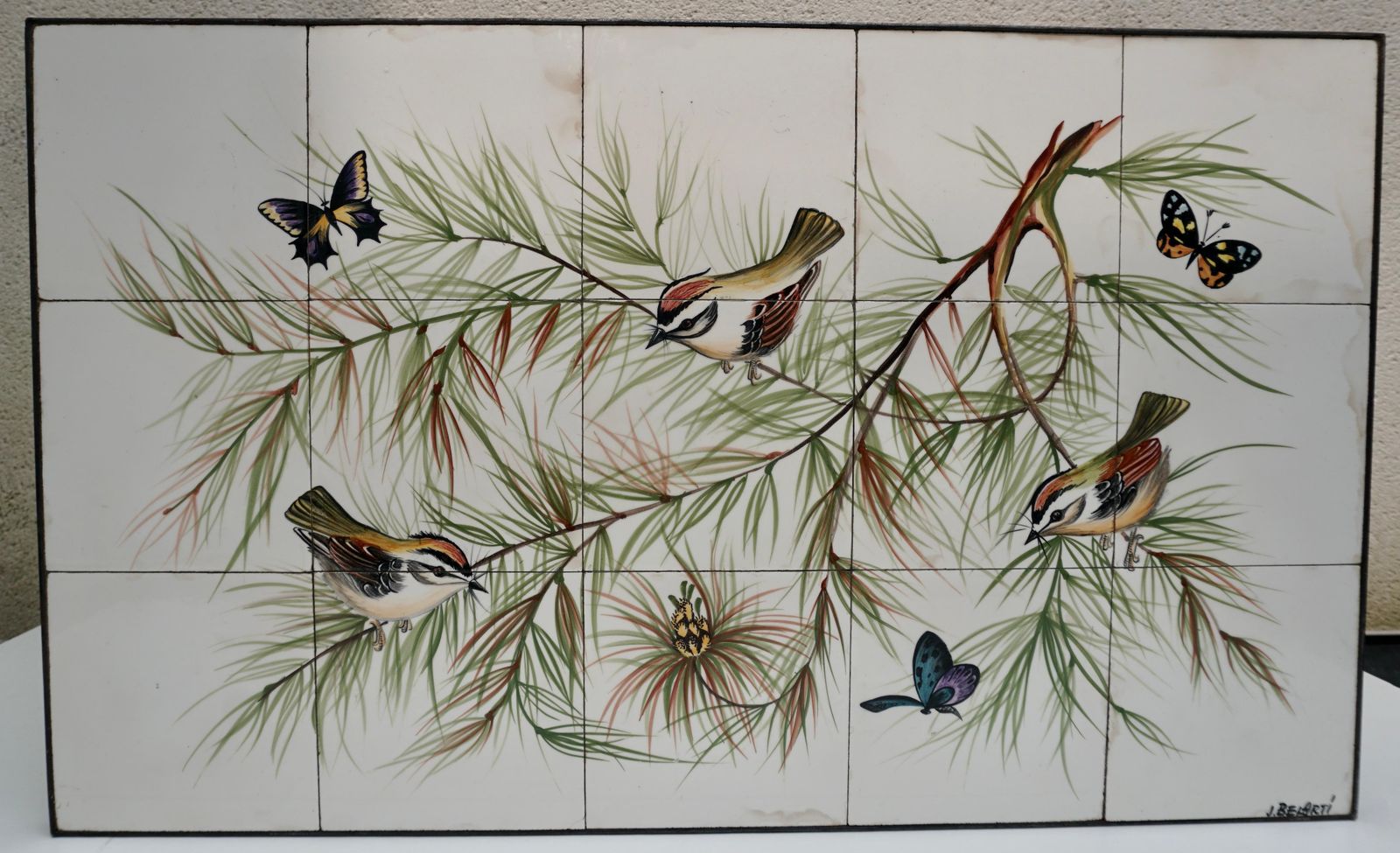 Belarti Ceramic Tile Side Coffee Table With Birds And Butterflies, 1960s photo furniture