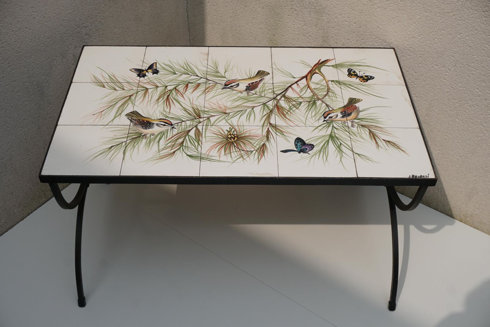 Belarti Ceramic Tile Side Coffee Table With Birds And Butterflies, 1960s photo 2777.0
