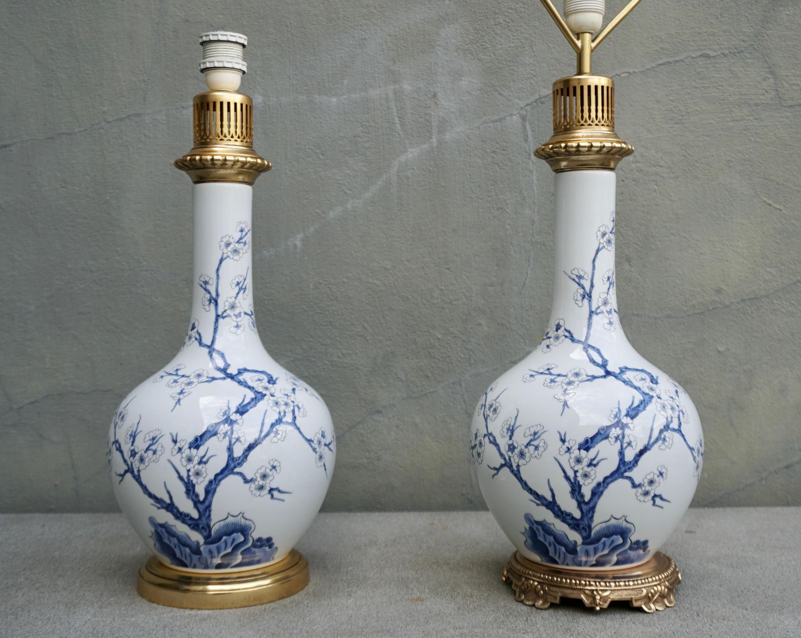 One Of Two Porcelain Paris Blue And White Flower Table Lamps photo furniture