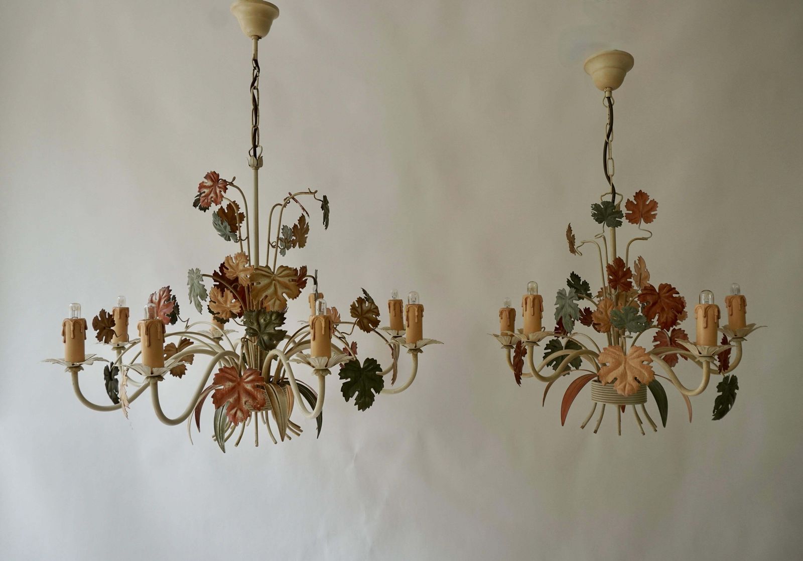 Three Vintage Italian Tole Floral Chandeliers With Leaves photo 1574.0