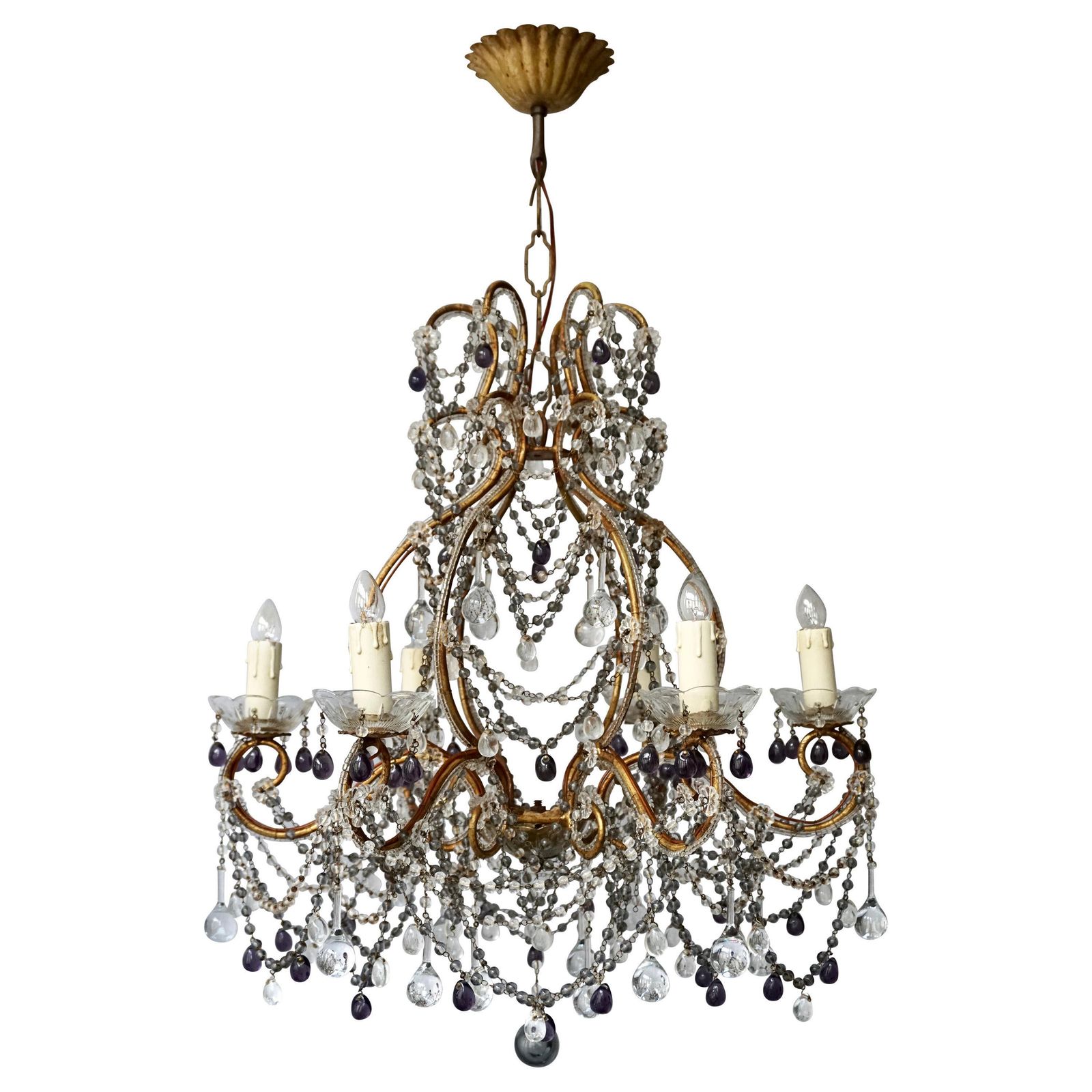 Fine Quality Victorian Chandelier With Purple Glass