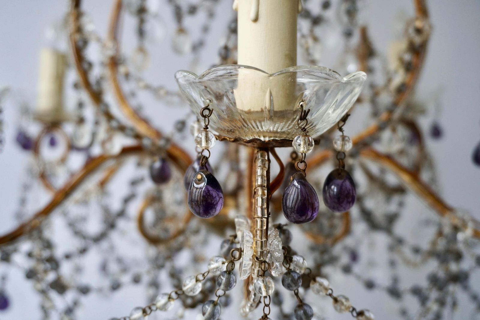 Fine Quality Victorian Chandelier With Purple Glass photo vintage