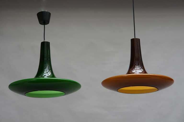 photo for sale One Of Two Glass Pendant Lights By Peil And Putzler, 1970s, Germany