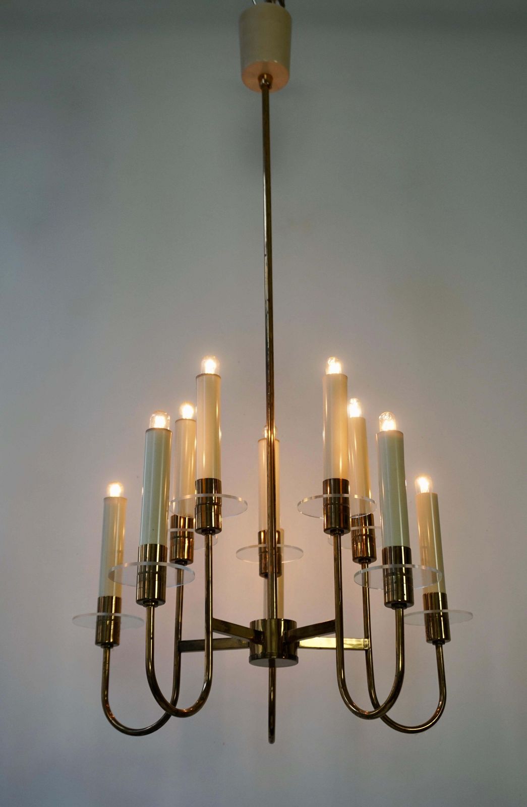 Elegant Italian Brass And Glass Chandelier photo furniture