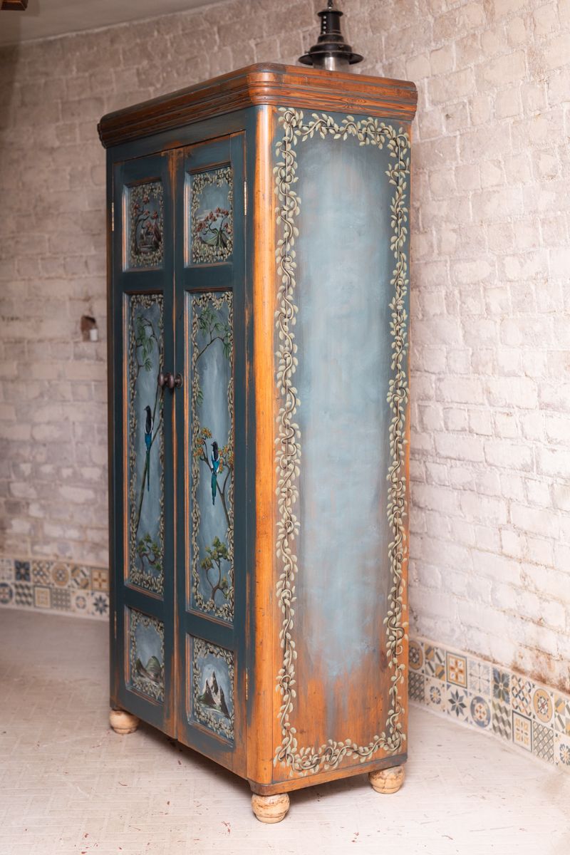 19th Century Pine Cupboard/Armoire/Pantry With Shelves Hand Painted, Completely One Off! photo vintage
