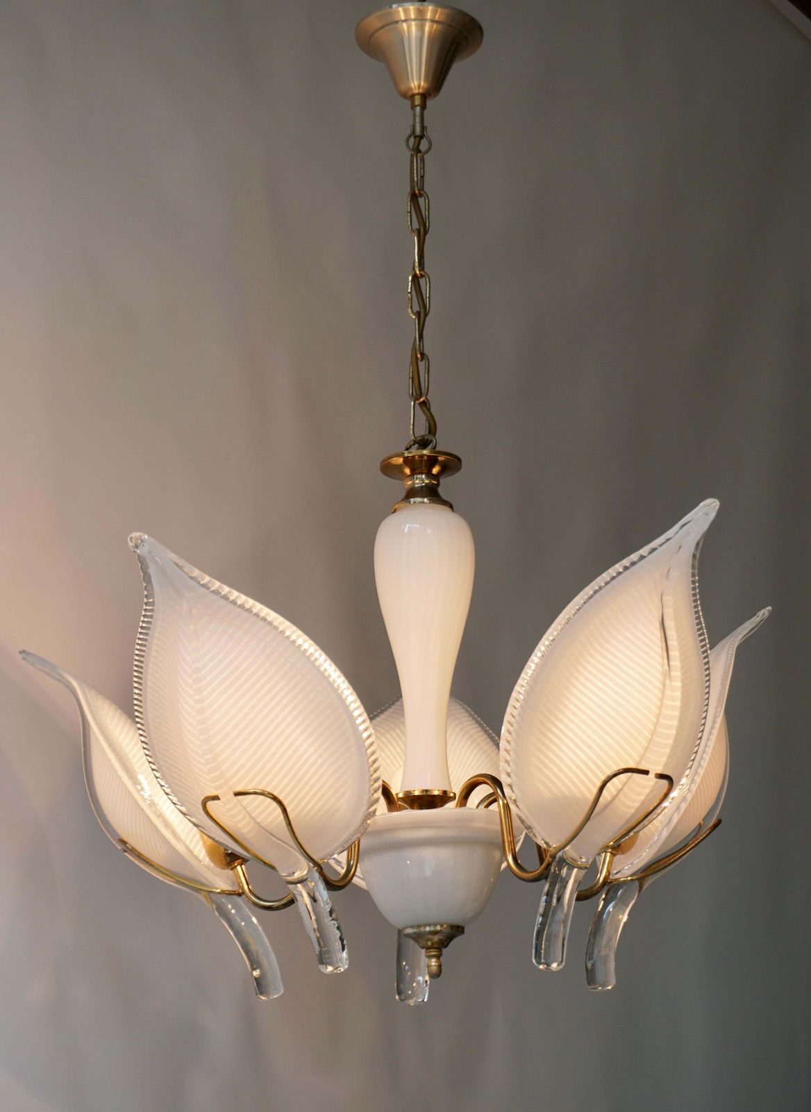 Mid Century Modern Murano 5 Leaf Chandelier By Franco Luce photo furniture