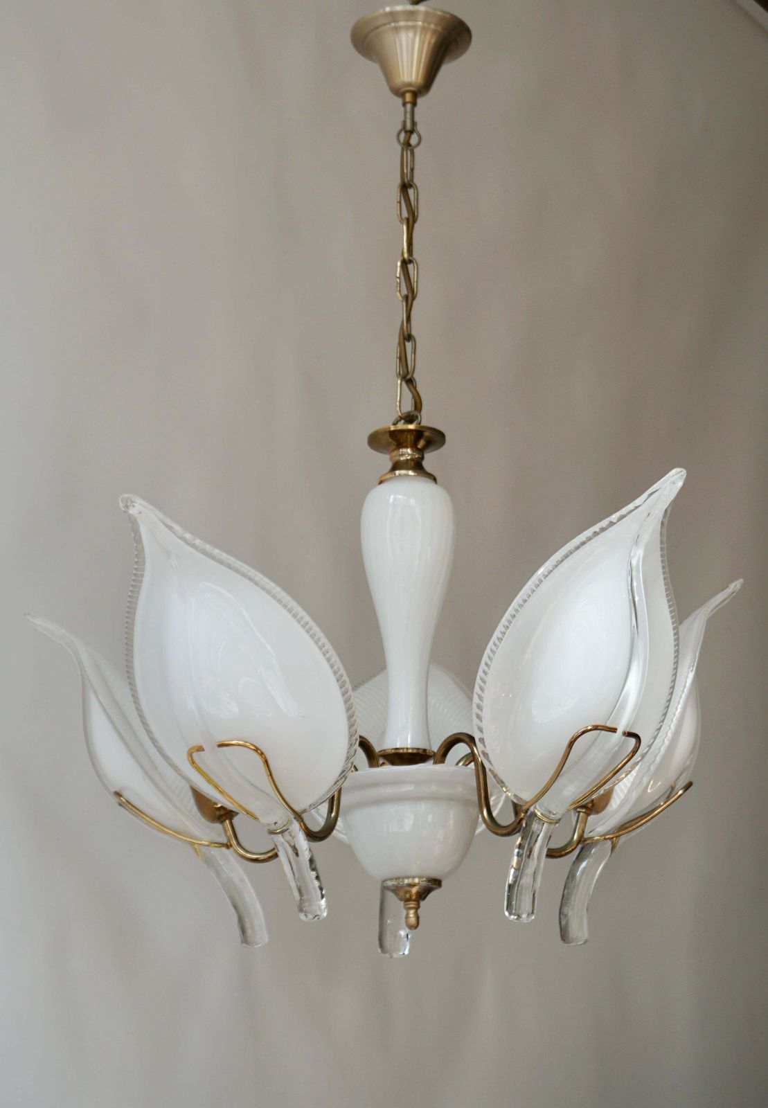 Mid Century Modern Murano 5 Leaf Chandelier By Franco Luce photo for sale