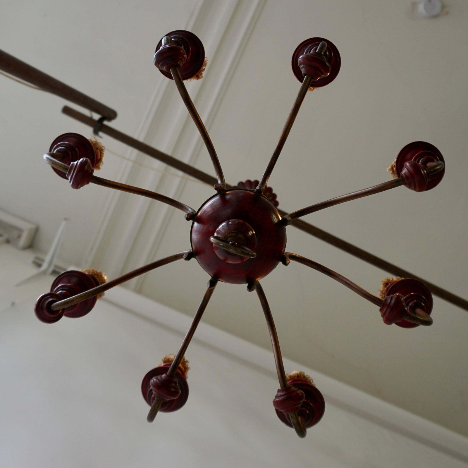 photo buy Eight Light Red Painted Wood And Iron Chandelier