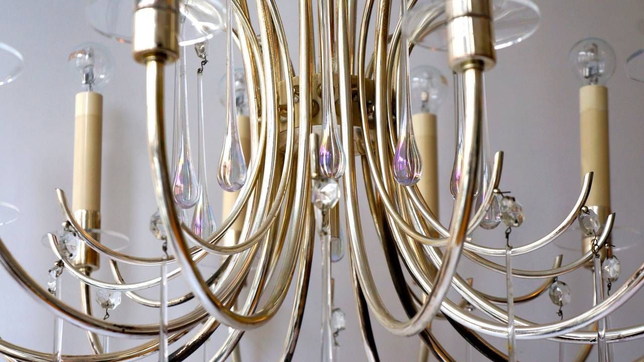 1970s Modernist Polished Aluminum Chandelier photo vintage